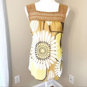 Speechless Sunflower Crochet Trim Top - Small